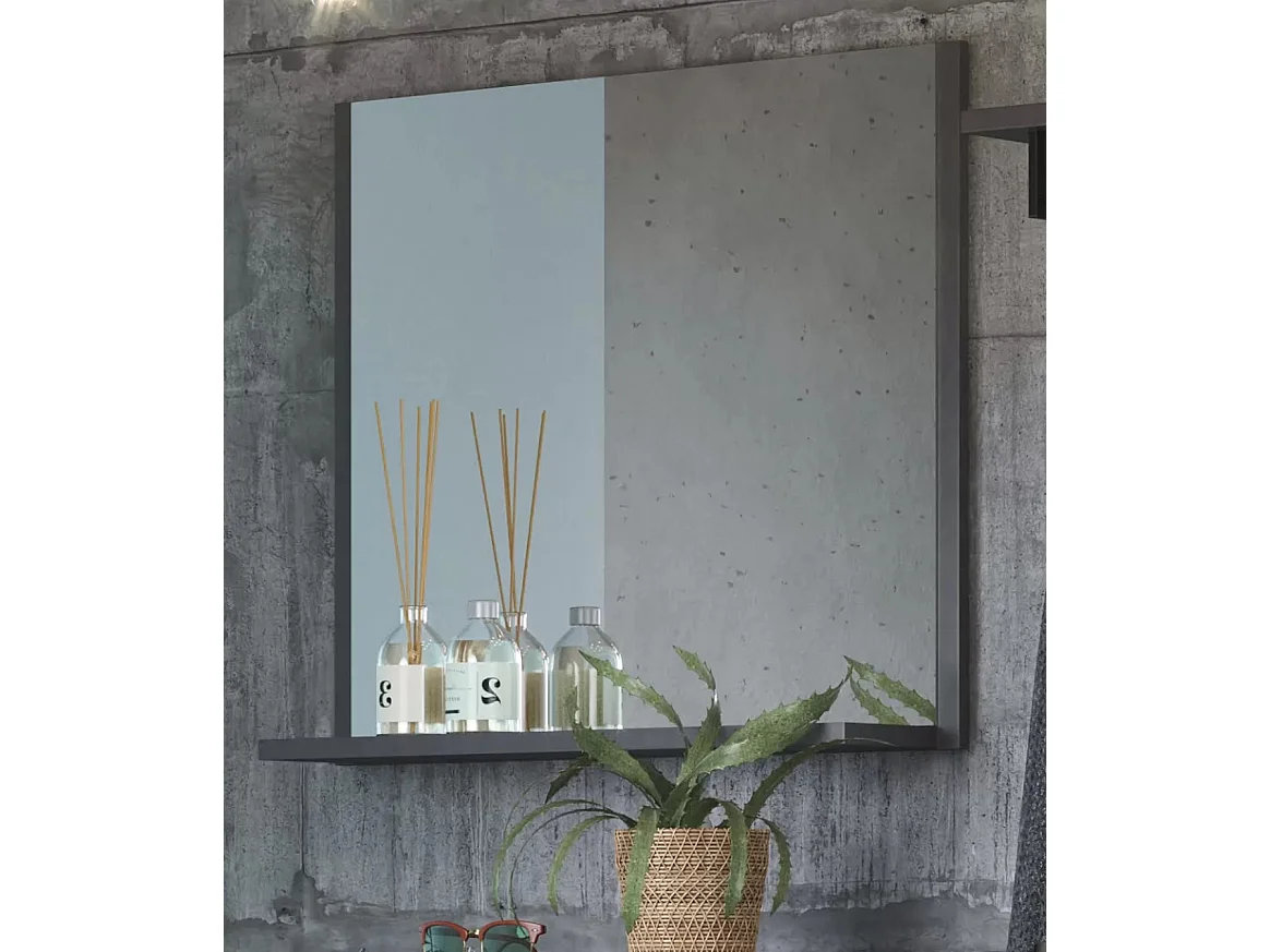 Miroir mural avec étagère mélaminé gris mat Yanis