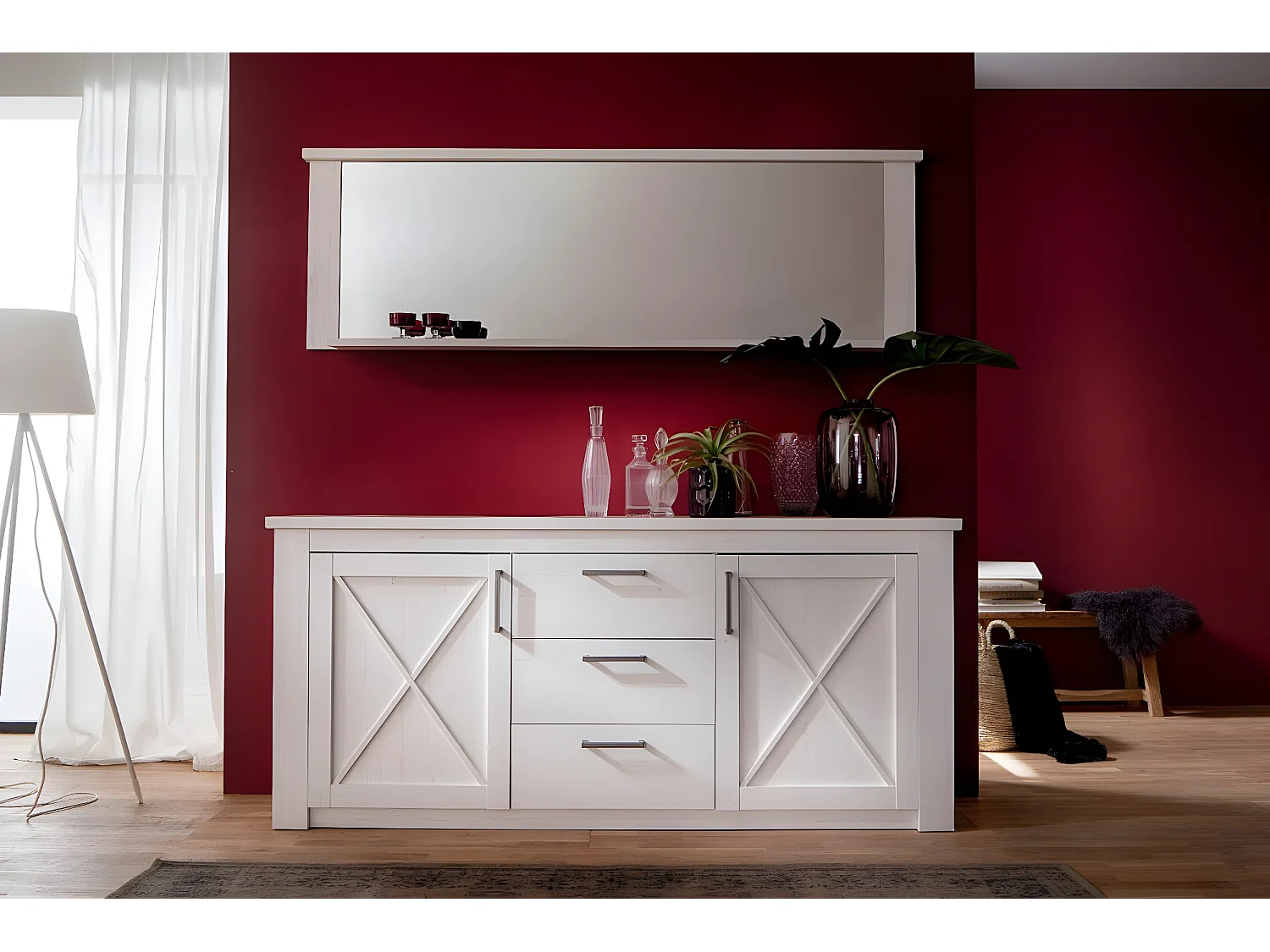 Miroir mural avec tablette mélaminé. L/H/P 197 / 63 / 18