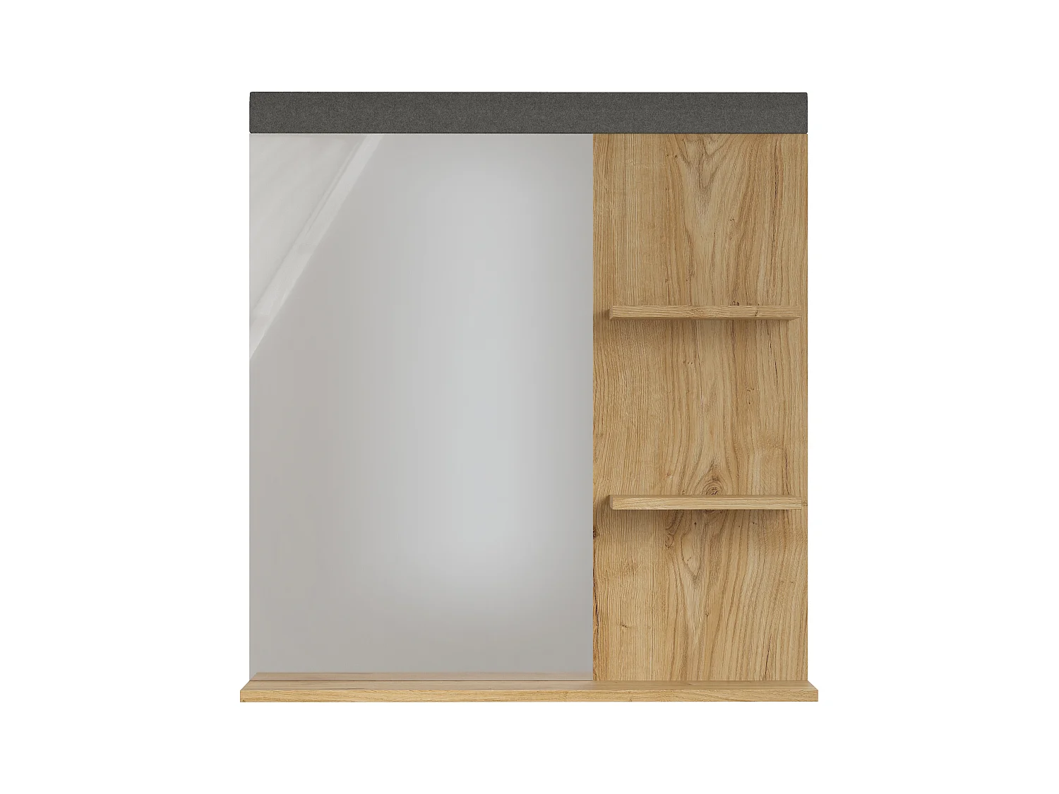Meuble d'entrée - Miroir mural avec étagères - Chêne et Feutre - Naturel-Gris foncé - 79 - 85 - 16 cm