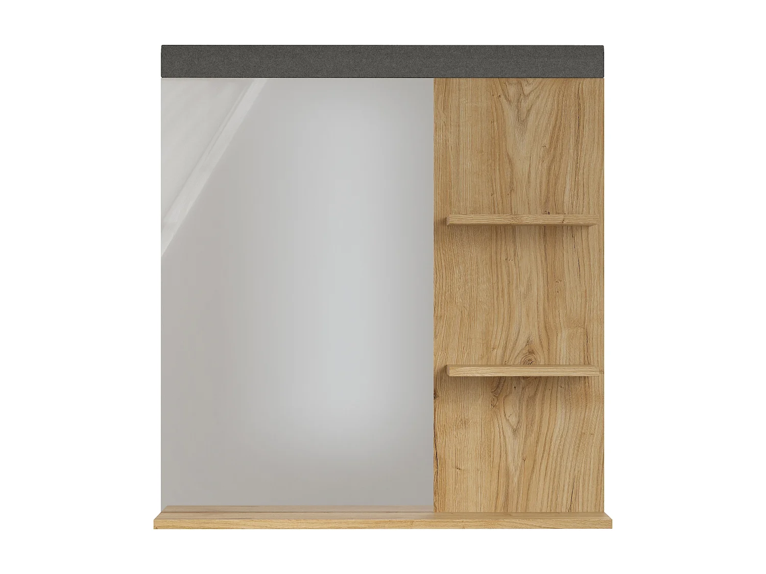 Meuble d'entrée - Miroir mural avec étagères - Chêne et Feutre - Naturel-Gris foncé - 79 - 85 - 16 cm