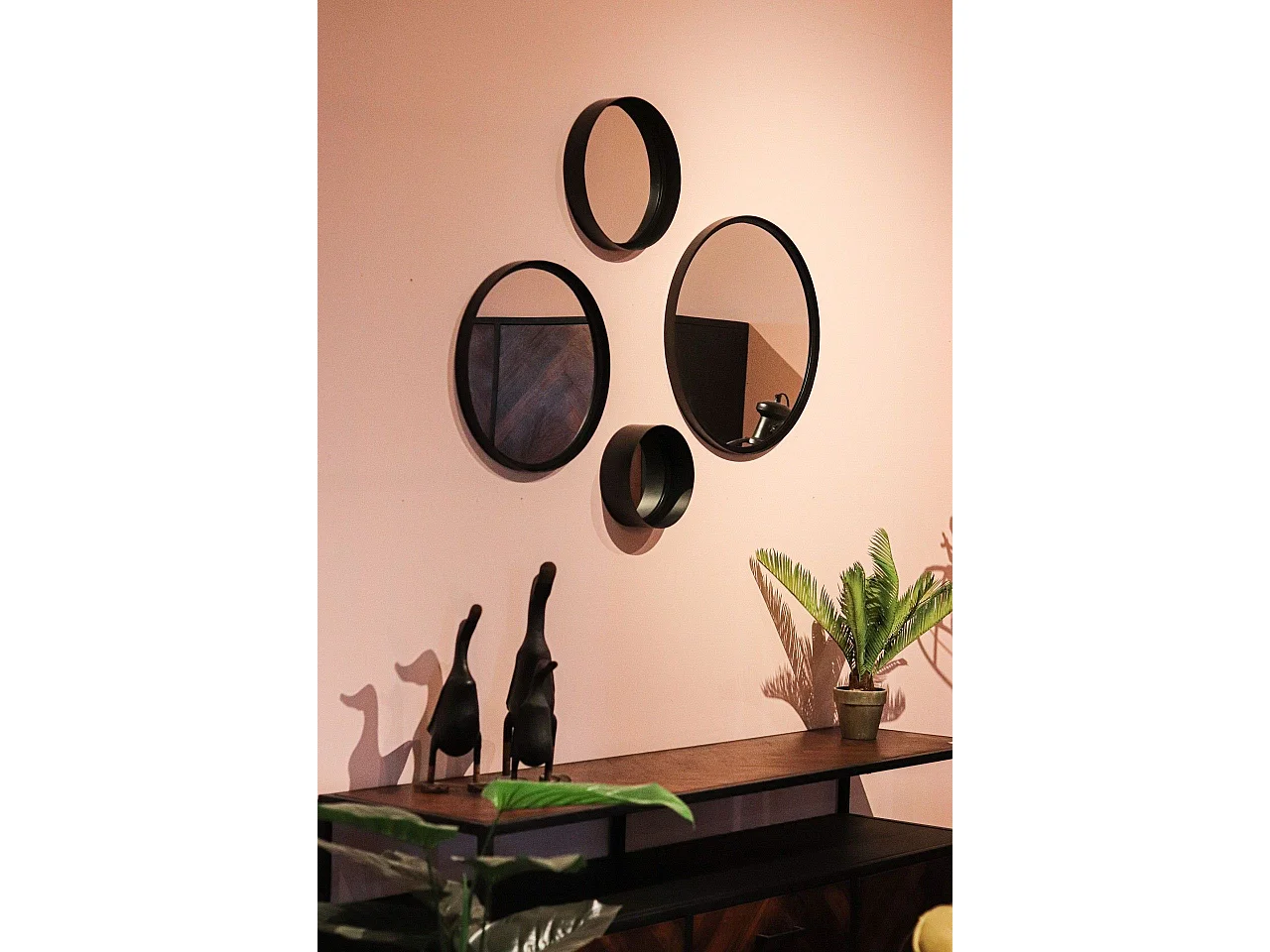 Fletcher - Miroir mural rond - Fer/verre - Noir - 20 x 20 x 7 cm