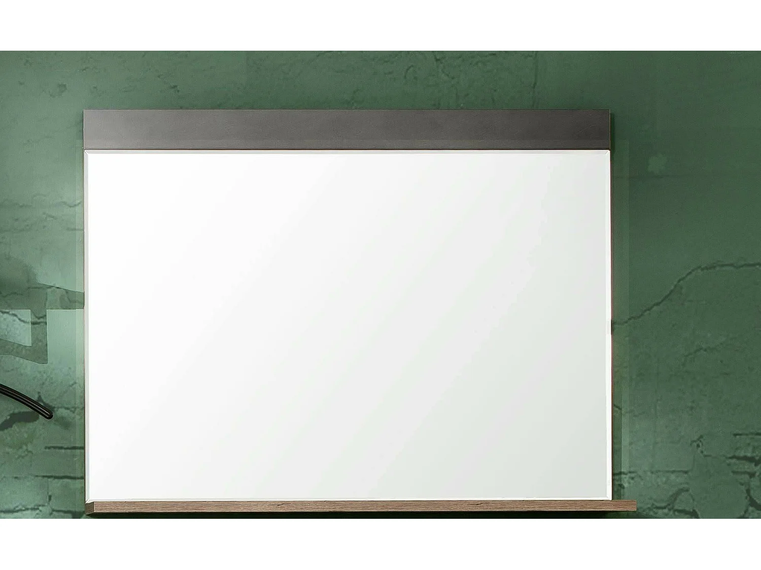 Meuble d'entrée - Miroir avec tablette en mélaminé coloris gris ciment. L - H - P : 90 - 62 - 20 cm