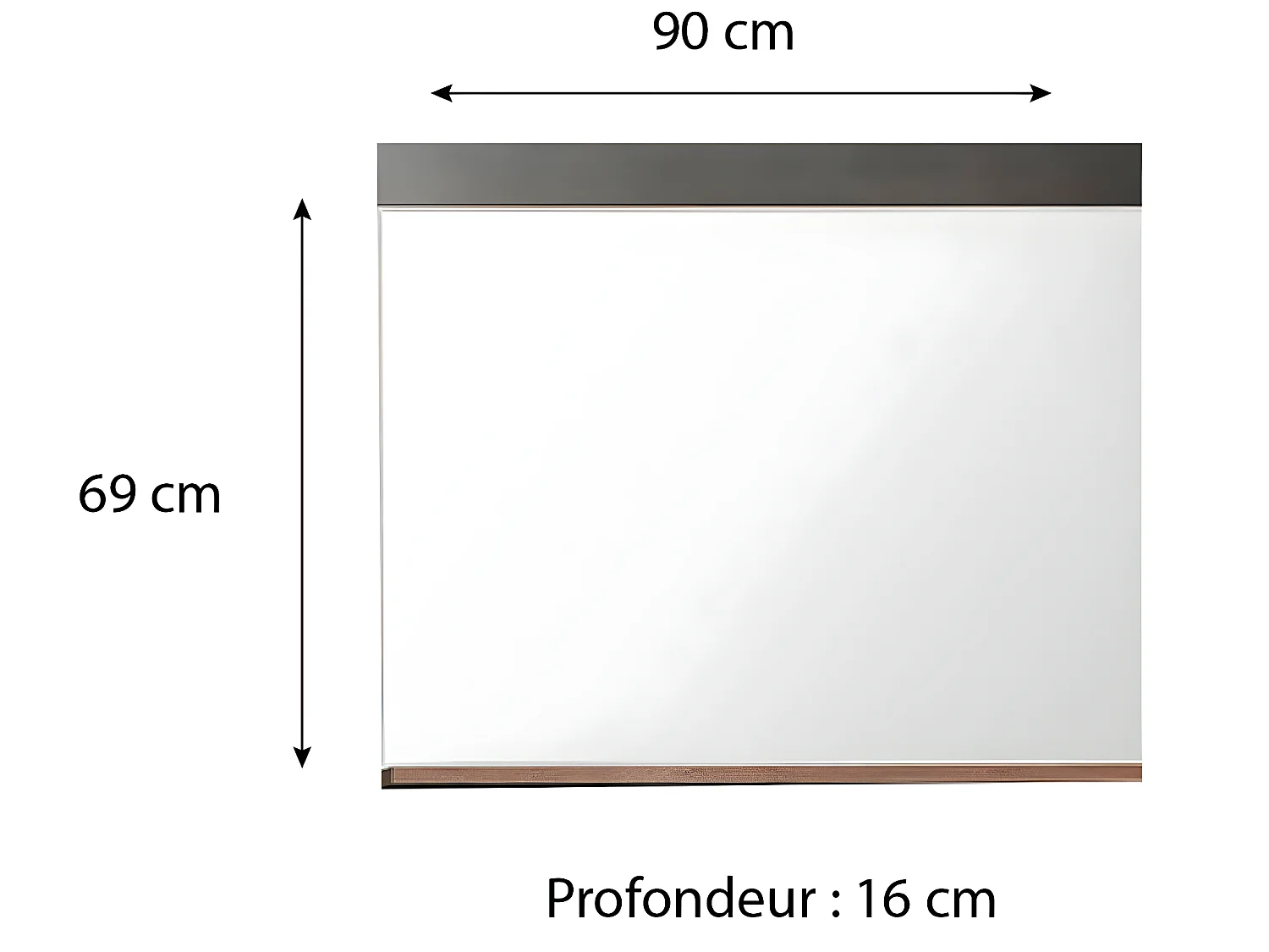 Meuble d'entrée - Miroir avec tablette en mélaminé coloris gris ciment. L - H - P : 90 - 62 - 20 cm