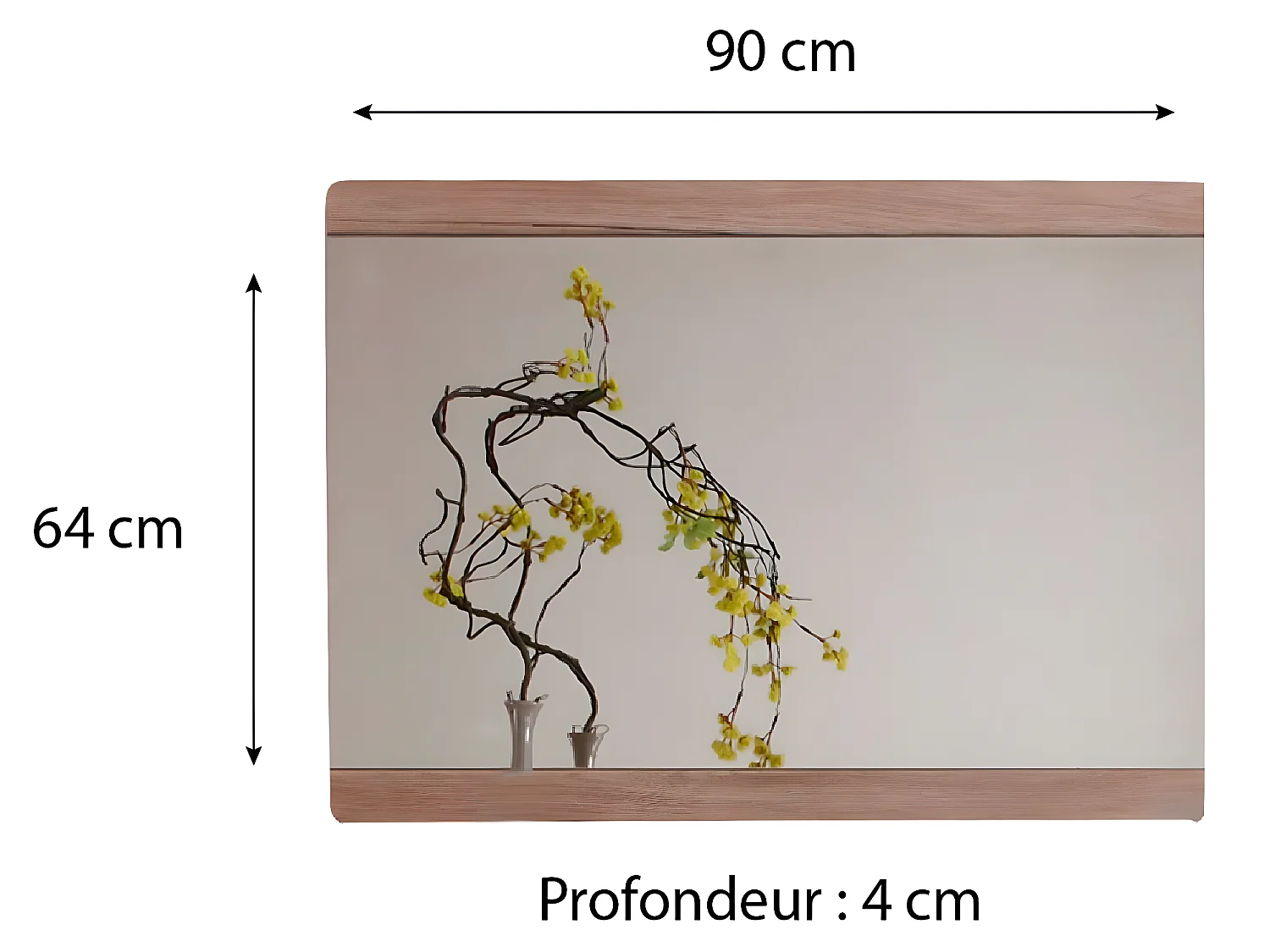 Meuble de chambre - Miroir mural en mélaminé coloris chêne. L-H-P: 90 - 64 - 4 cm