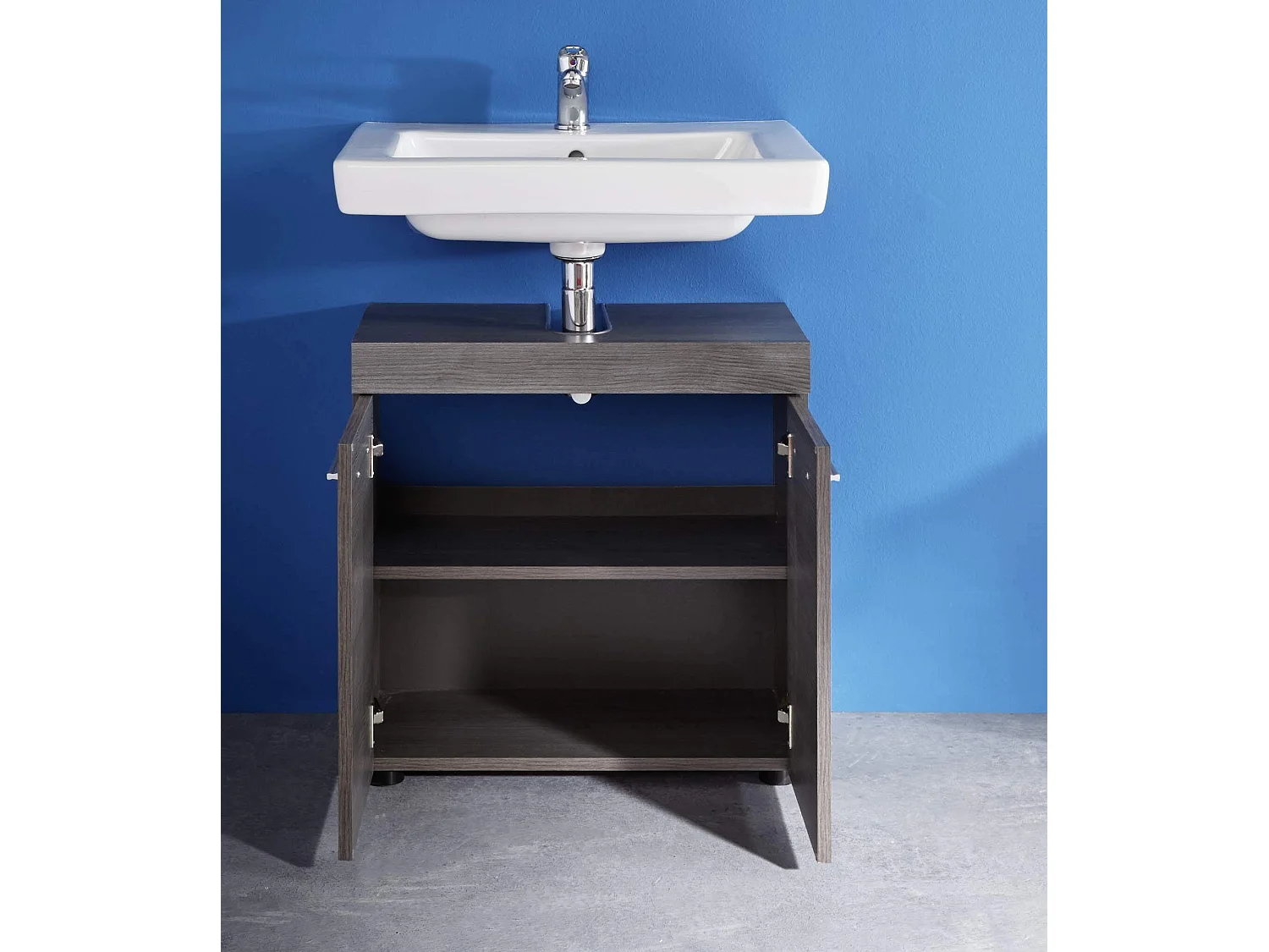 Meuble de salle de bain - Meuble sous-vasque en mélaminé bois grisé. L-H-P: 58 - 57 - 31cm