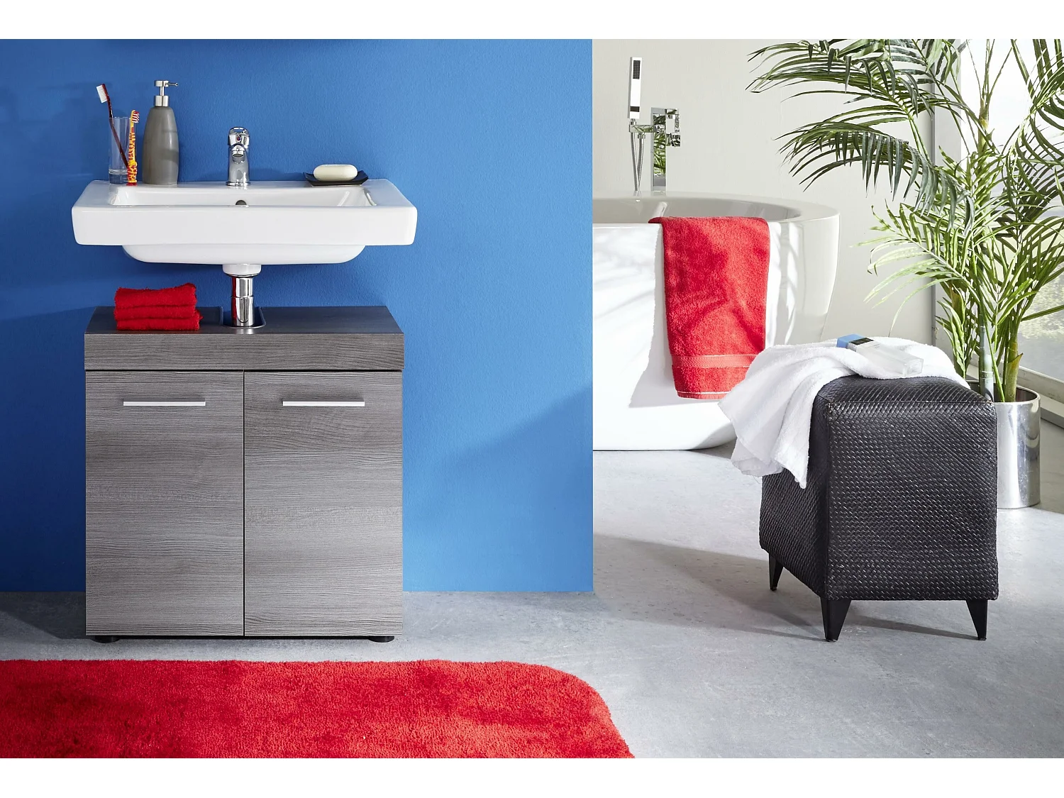 Meuble de salle de bain - Meuble sous-vasque en mélaminé bois grisé. L-H-P: 58 - 57 - 31cm