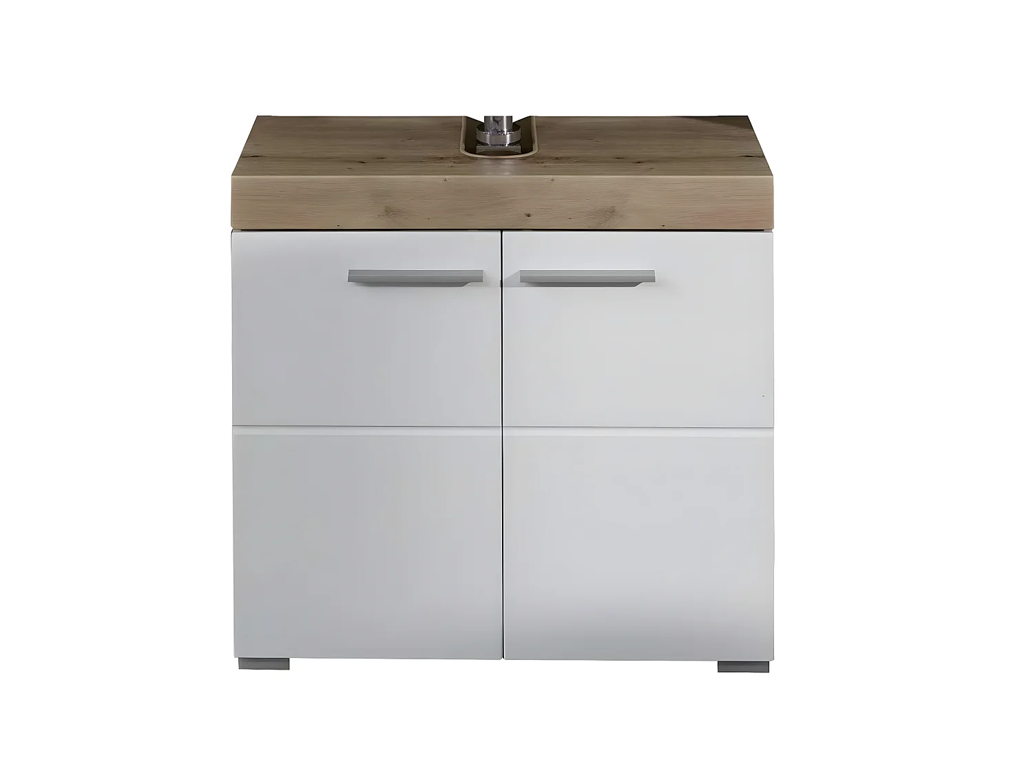 Meuble sous vasque  mélaminé. Mélaminé Blanc-Chêne brillant L-H-P : 60 - 56 - 34 cm