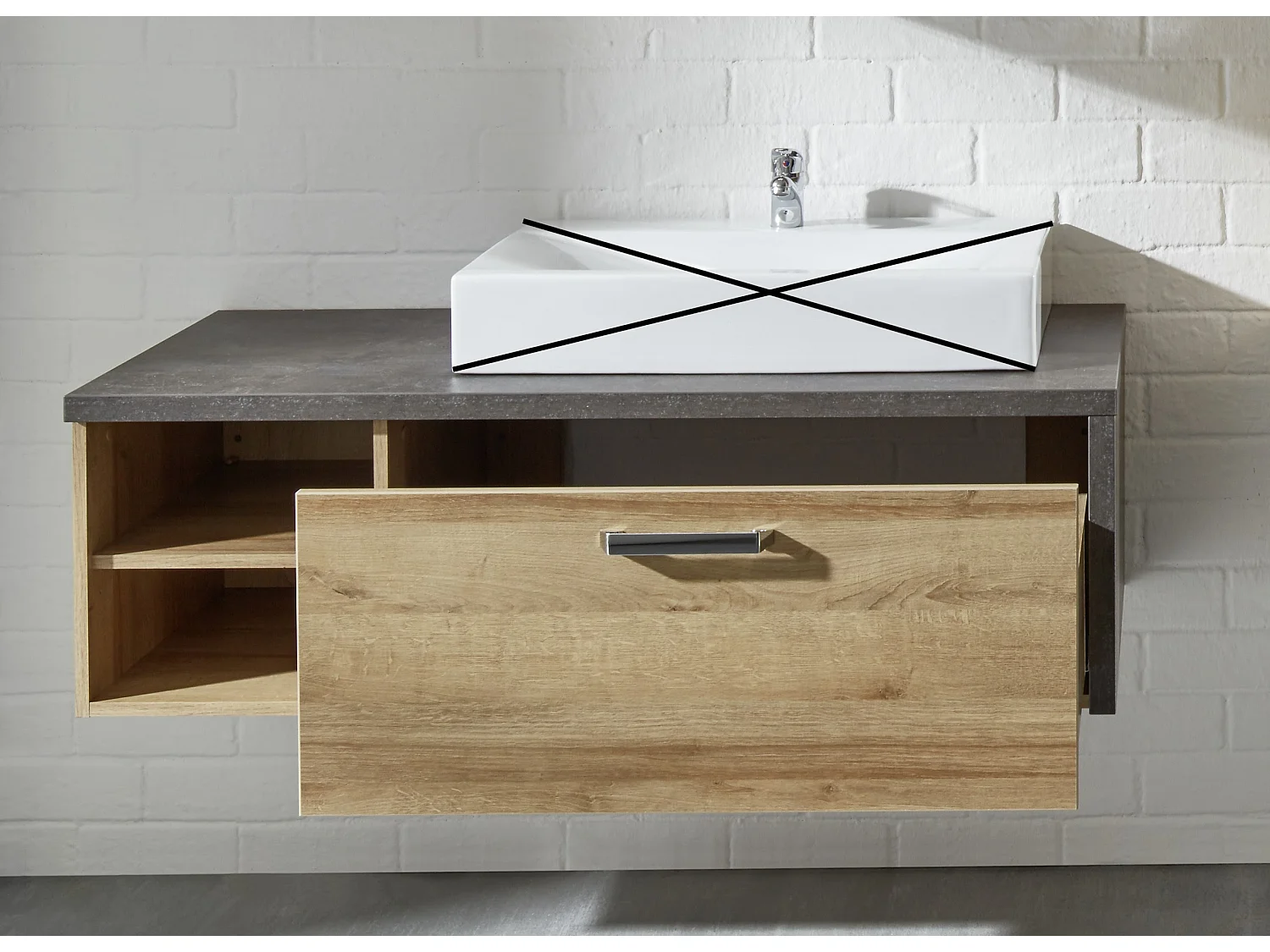 Meuble salle de bain mélaminé. Meuble sous vasque. L - H - P : 123 - 39 - 53 cm