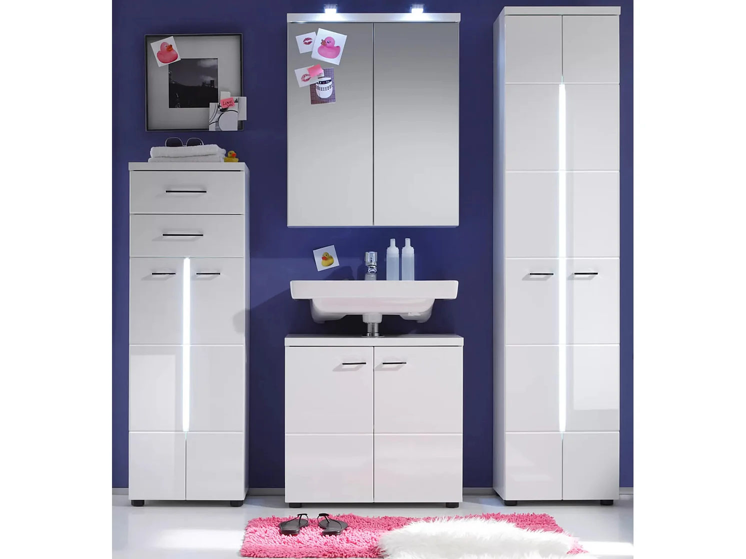 Meuble sous vasque à LED 2 portes mélaminé blanc Polyn