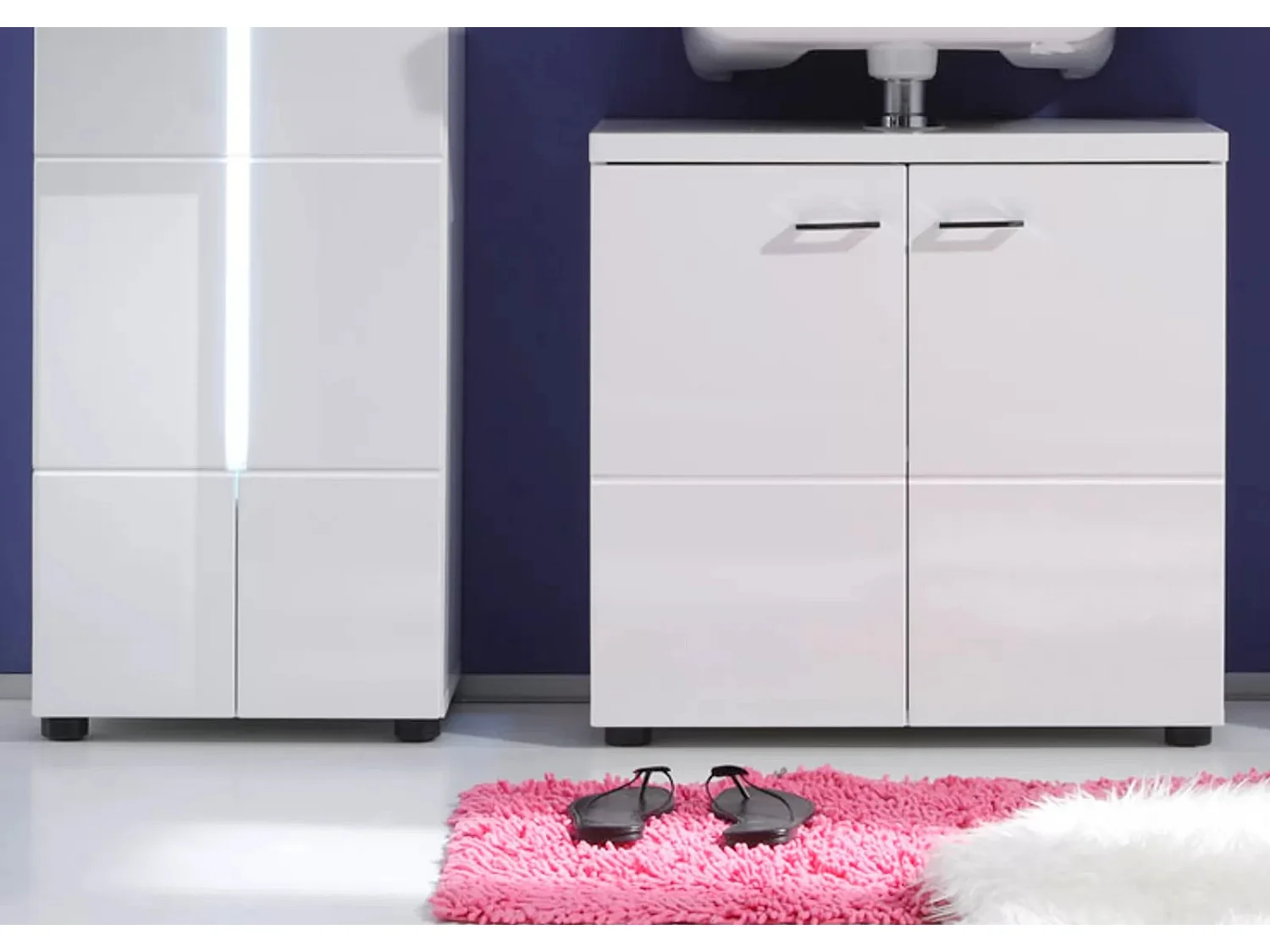 Meuble sous vasque à LED 2 portes mélaminé blanc Polyn