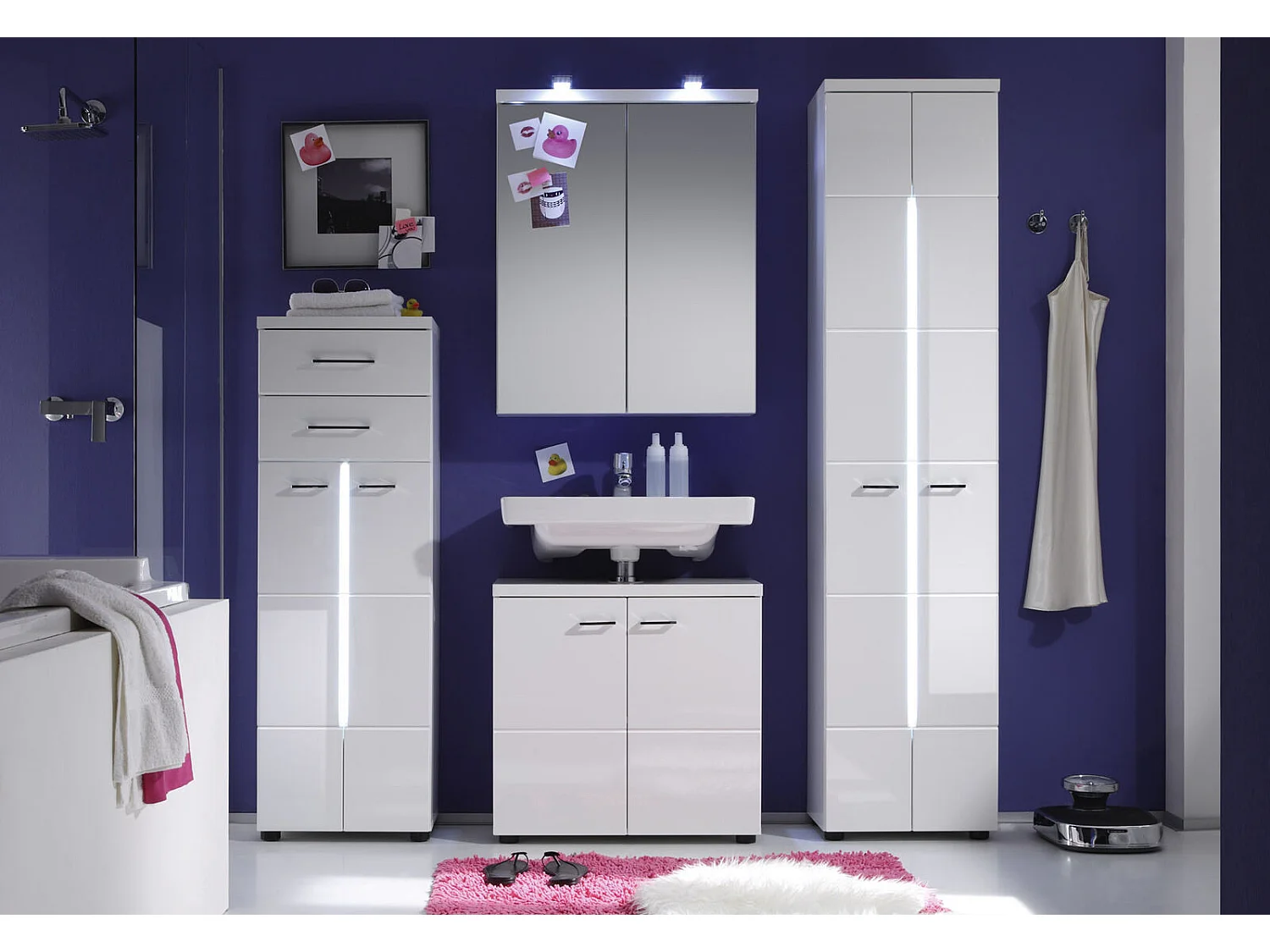 Meuble sous vasque à LED 2 portes mélaminé blanc Polyn