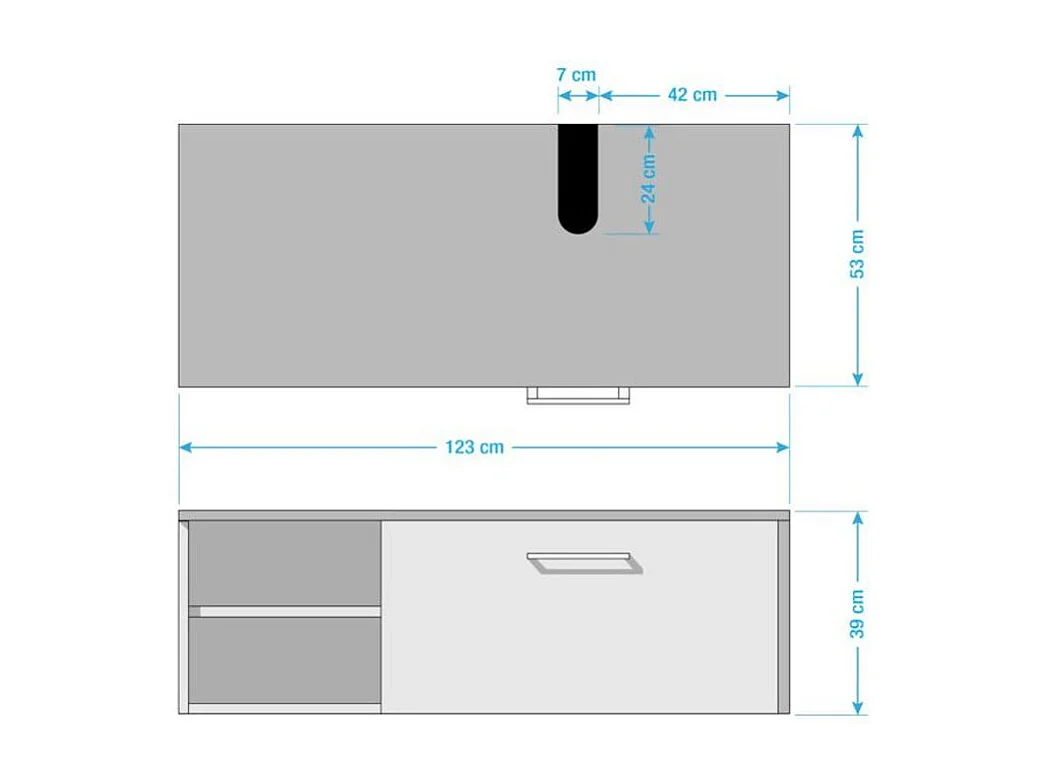 Meuble sous vasque suspendu 1 tiroir gris béton et chêne Riviera miel Babel 123cm