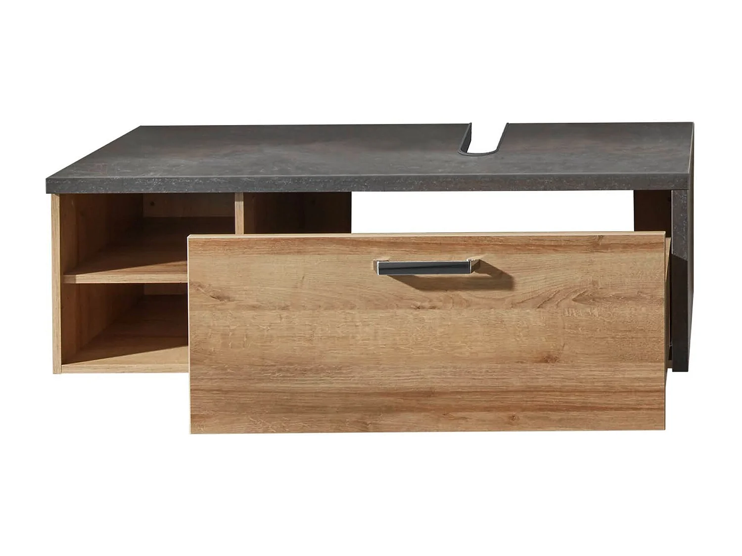 Meuble sous vasque suspendu 1 tiroir gris béton et chêne Riviera miel Babel 123cm