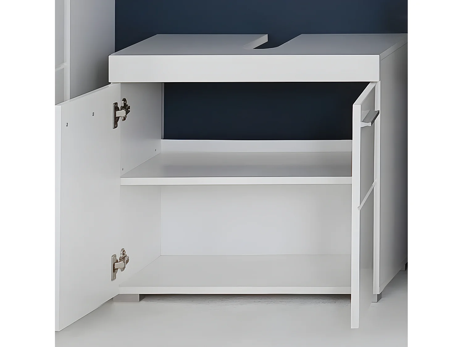 Meuble sous vasque  mélaminé blanc. L-H-P : 60 - 56 - 34 cm