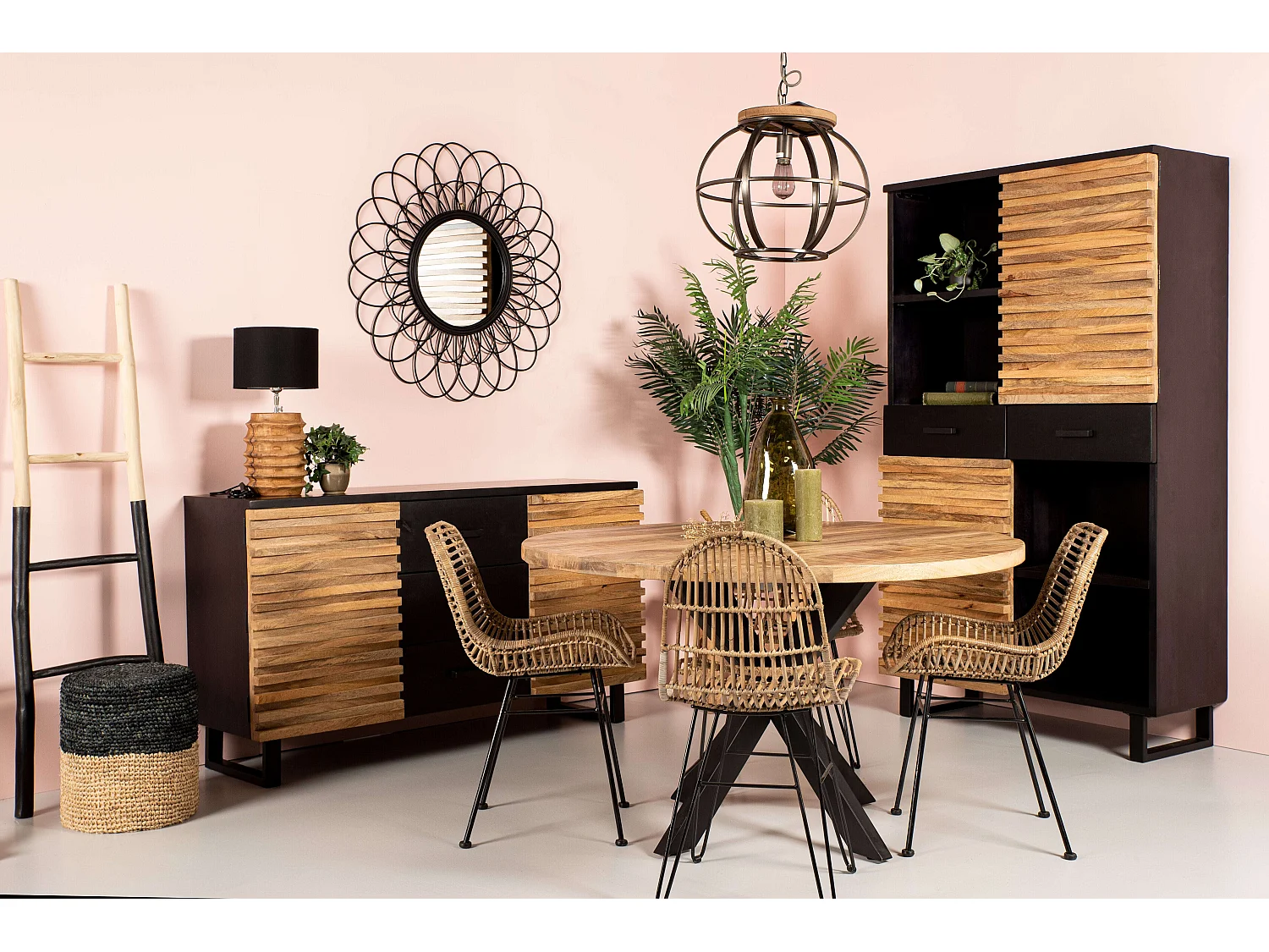 Echelle décorative - Naturel-Noir - 45x4x150 - Teck