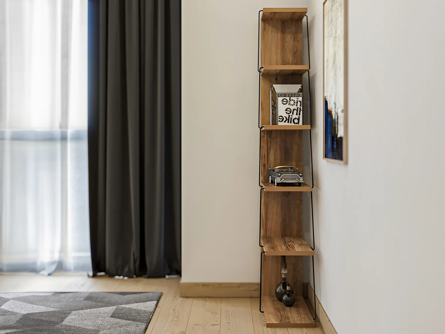 Biblioteczka z 5 półkami - Naturalny i czarny - DELORY