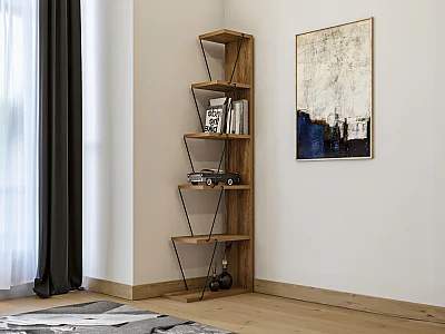 Biblioteczka z 5 półkami - Naturalny i czarny - DELORY