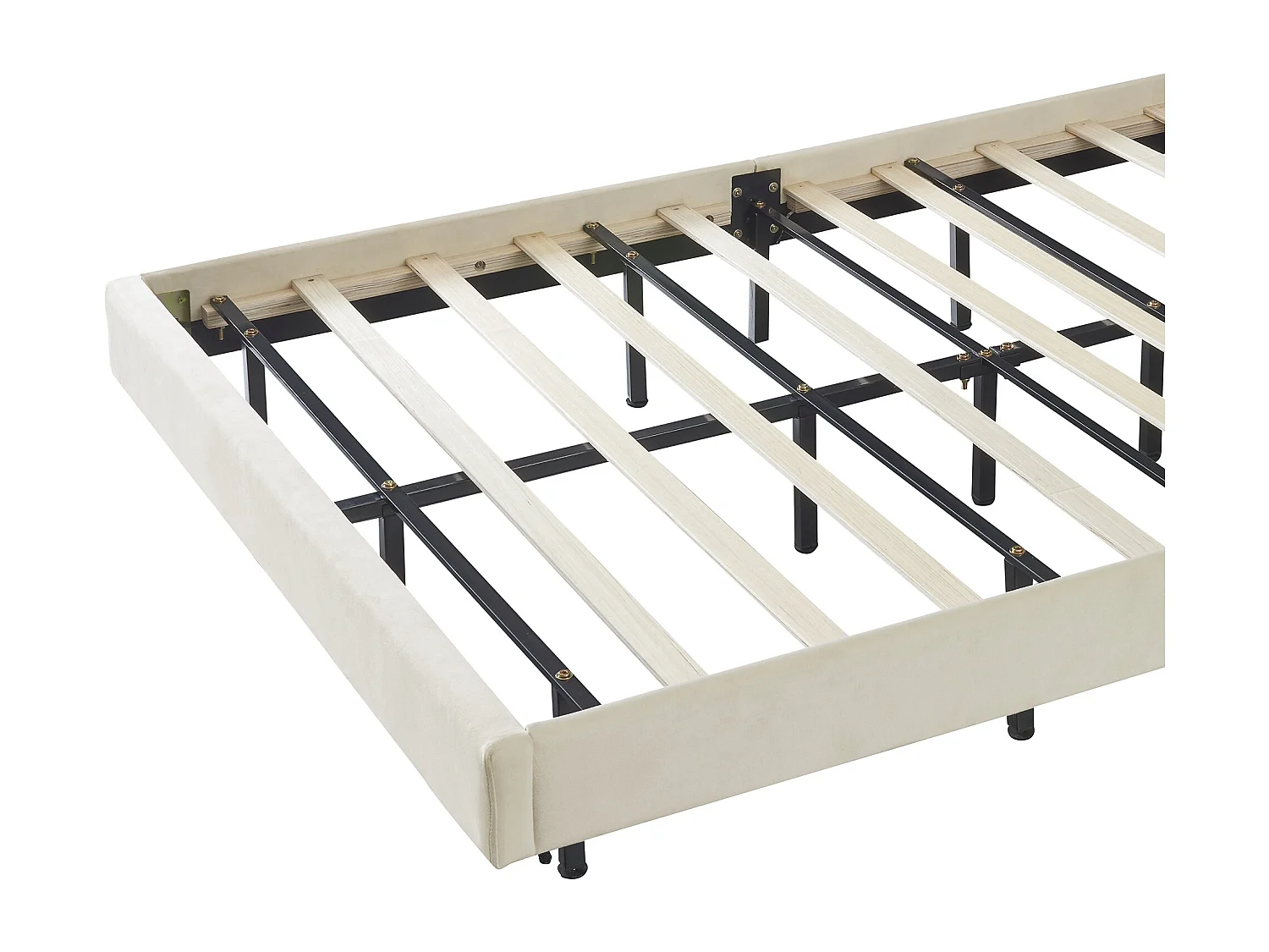 Samtgepolstertes Bett mit LED – 140 x 200 cm – Beige