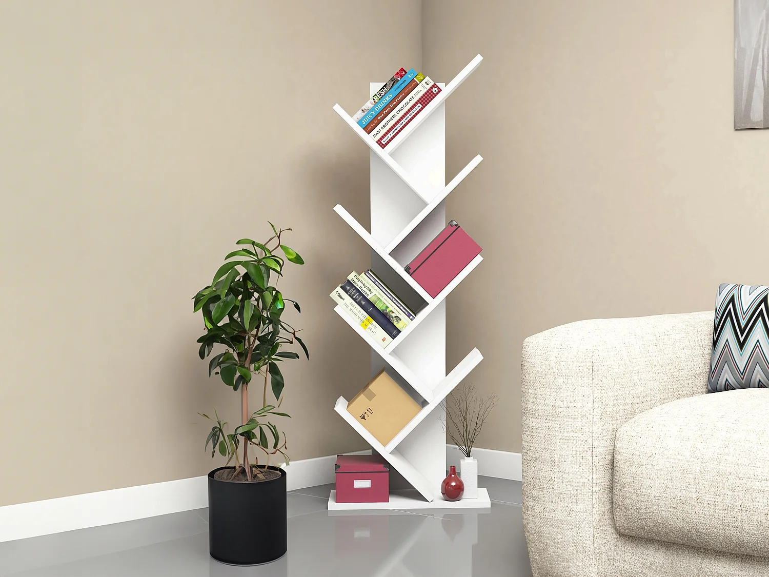 Bibliothèque avec 7 étagères - Blanc - ASINALI