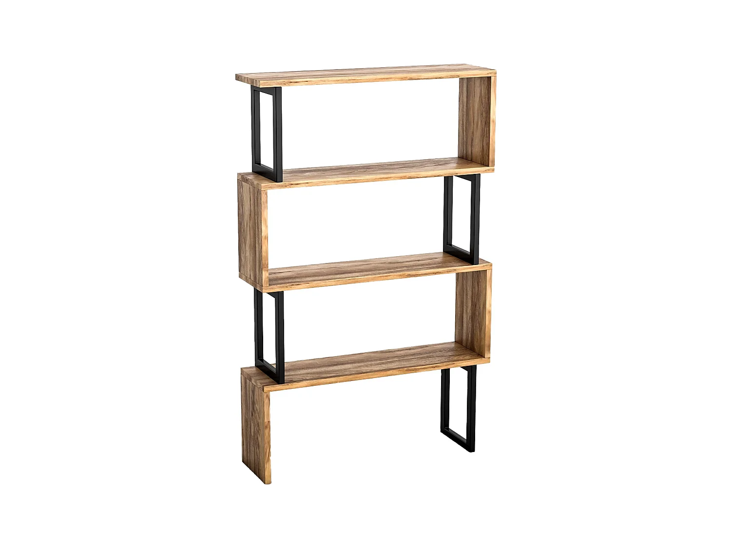 Biblioteca con 3 estantes de metal - Natural claro y Negro - ROVENI