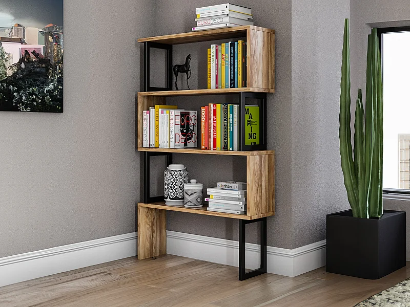 Libreria con 3 scaffali in Metallo Naturale chiaro e Nero - ROVENI