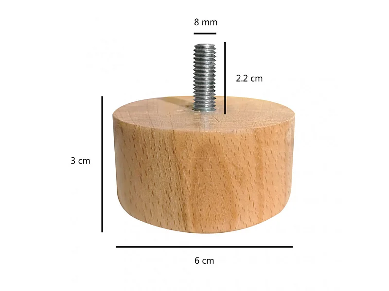 Lot de 4 pieds de meuble 3x6 rond en bois de hêtre - PIEDS DE LIT