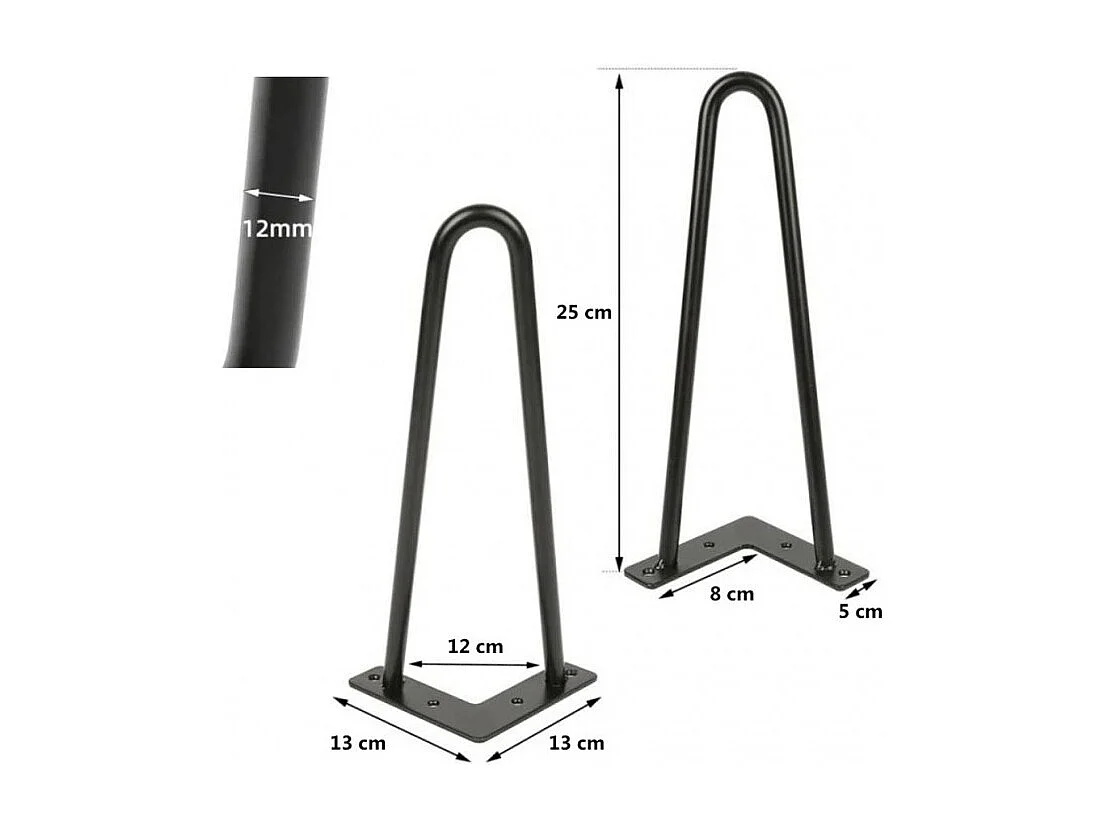 Lot de 4 pieds de meuble H.25 cm x L.12 cm filaire en métal noir mat