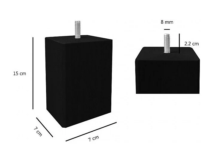 Lot de 4 pieds de meuble noir 15x7 carré bois de hêtre - PIEDS DE LIT