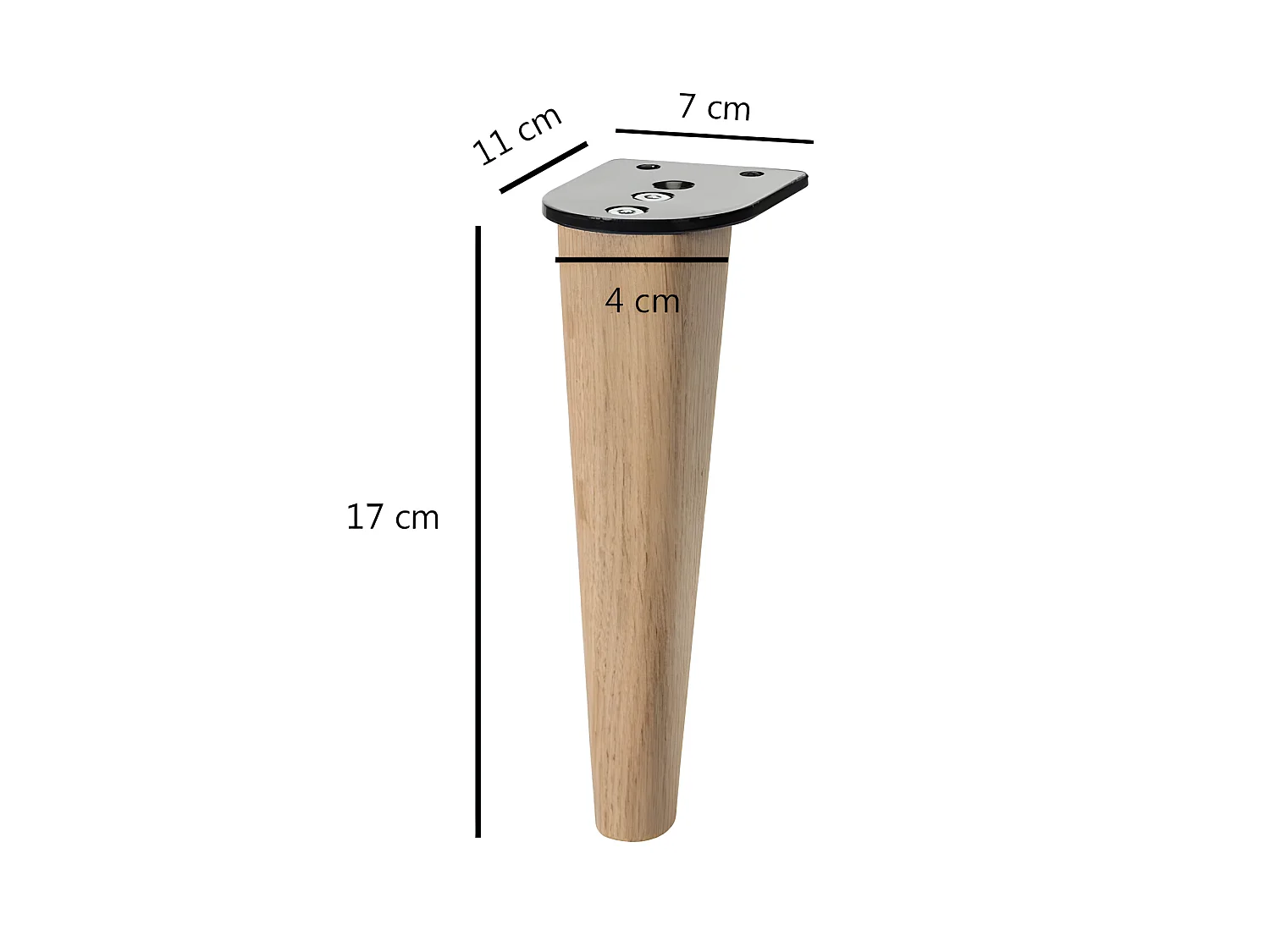 Lot de 4 pieds de meuble 17 cm x 4 cm conique courbé en bois de hêtre