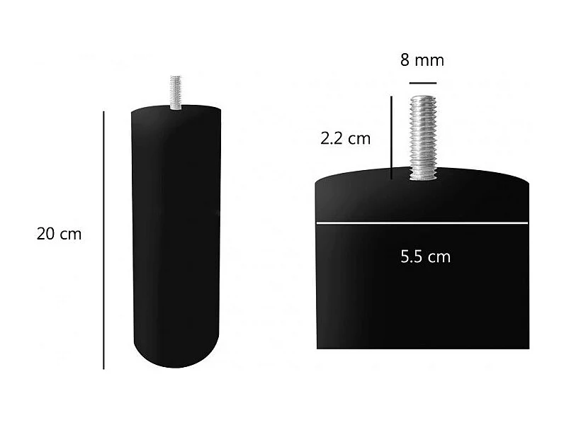 Lot de 4 pieds de meuble noir 20x6 rond bois de hêtre - PIEDS DE LIT