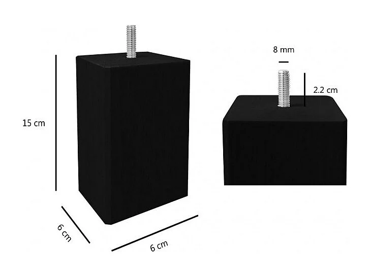 Lot de 4 pieds de meuble noir 15x6 carré bois de hêtre - PIEDS DE LIT
