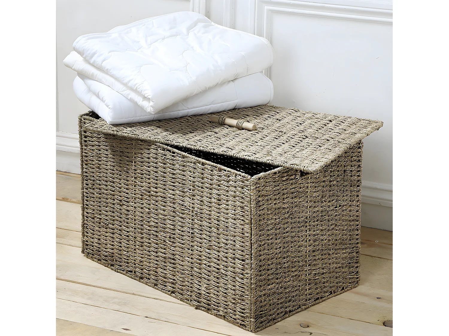 Baule pieghevole in giunco marittimo con coperchio