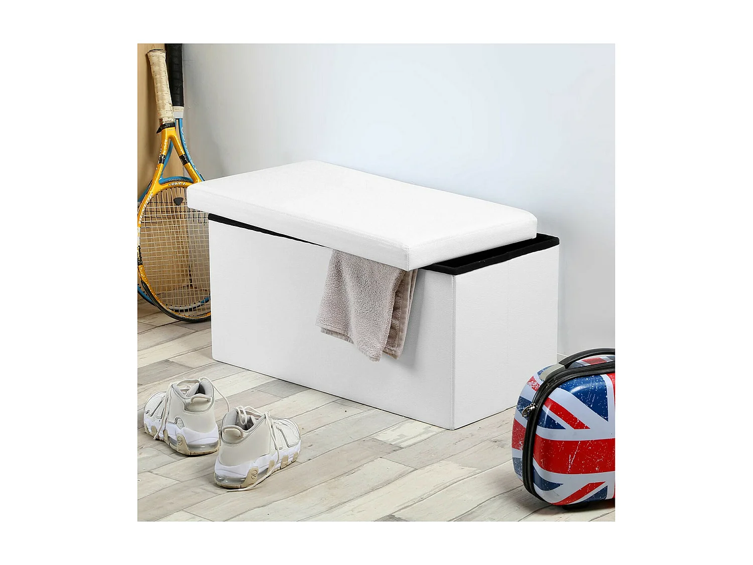 Banc de rangement pliable aspect cuir - 76 x 37,5 x 37,5 cm