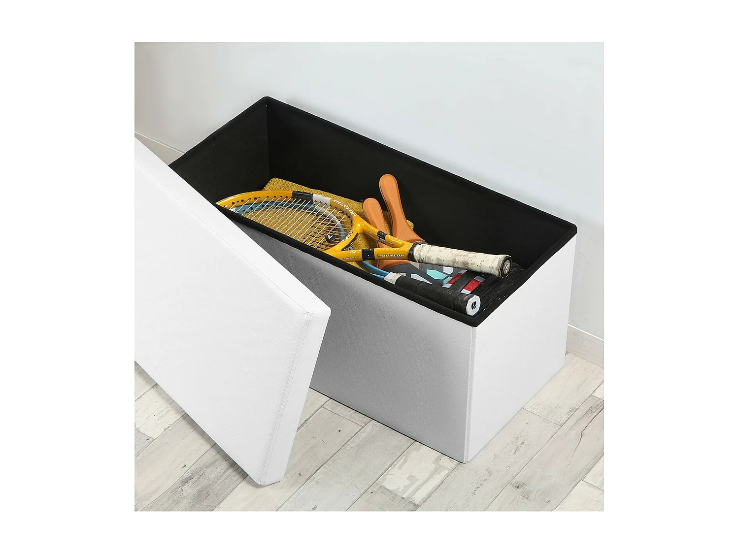 Banc de rangement pliable aspect cuir - 76 x 37,5 x 37,5 cm