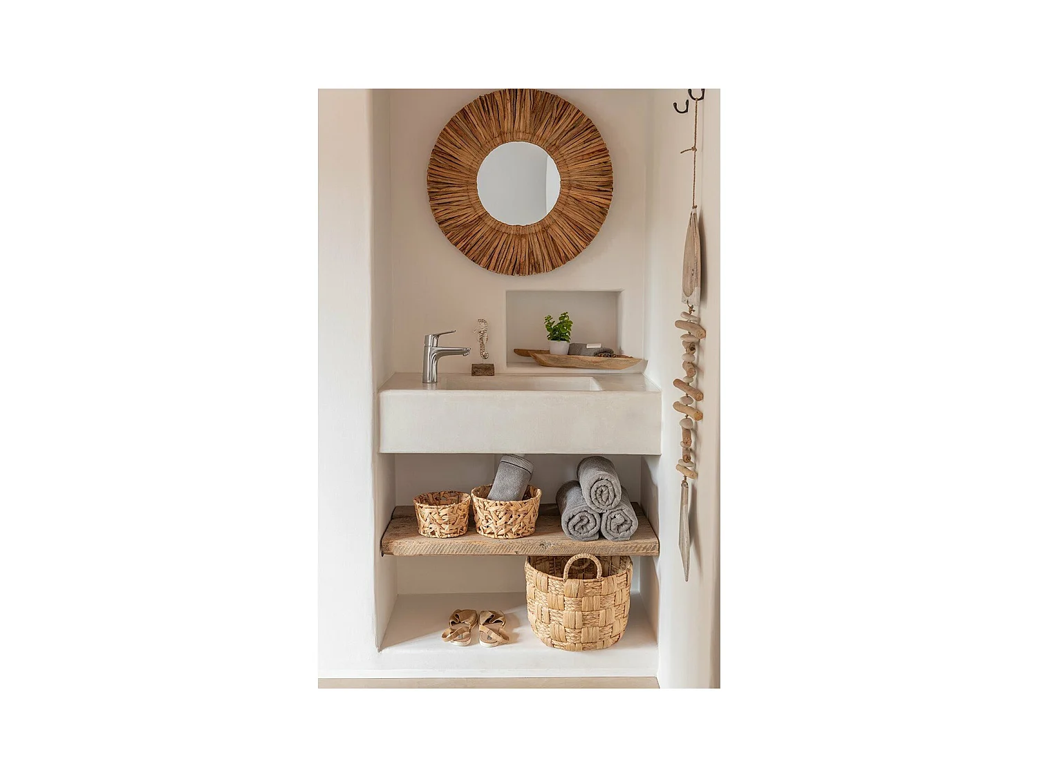 Set de 3 paniers ronds en jacinthe d'eau naturelle