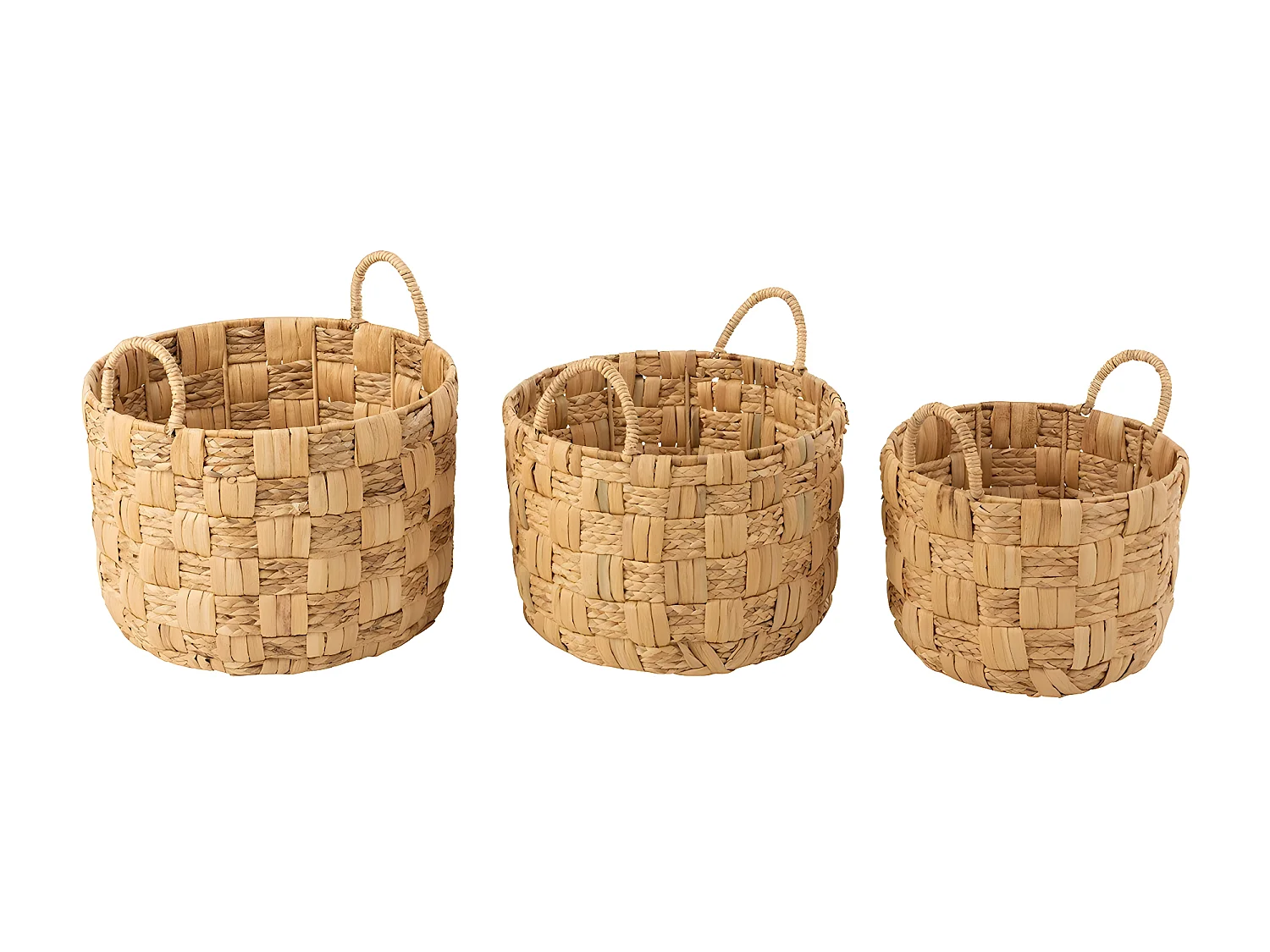 Set de 3 paniers ronds en jacinthe d'eau naturelle