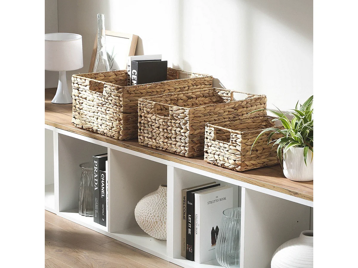 Paniers en jacinthe d'eau avec armature métal - Lot de 3