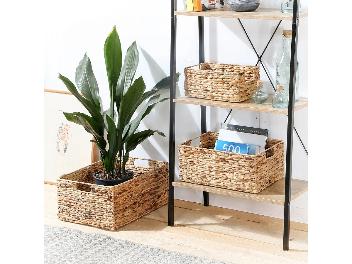 Paniers en jacinthe d'eau avec armature métal - Lot de 3