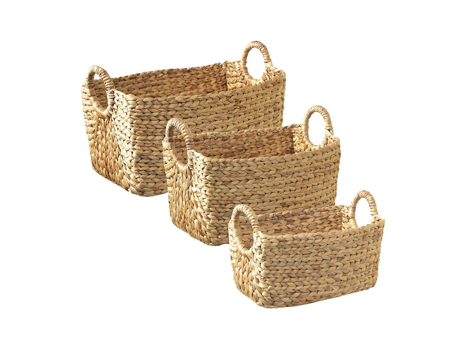 Lot de 3 Paniers en Jacinthe d'eau avec poignées