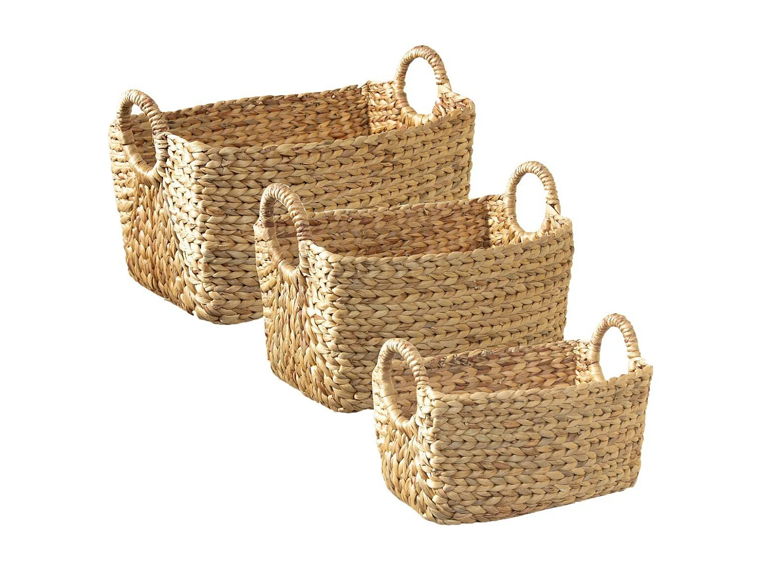 Lot de 3 Paniers en Jacinthe d'eau avec poignées