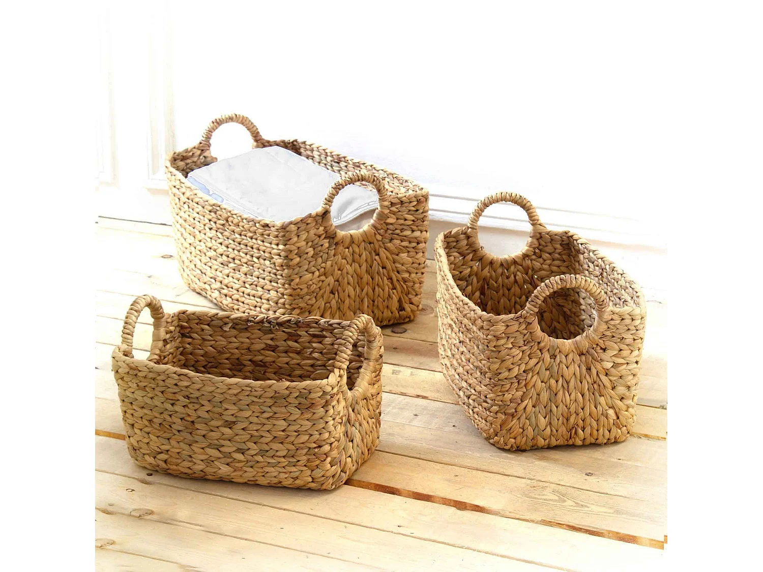 Lot de 3 Paniers en Jacinthe d'eau avec poignées