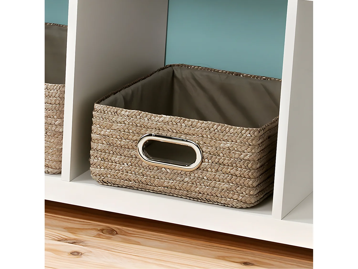 Tiroir en paille tressé taupe - 33x28x13cm