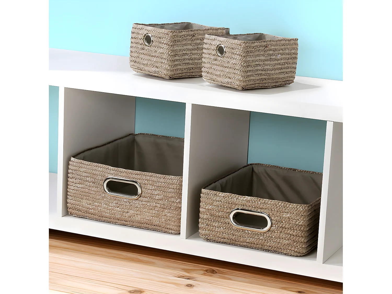 Tiroir en paille tressé taupe - 33x28x13cm