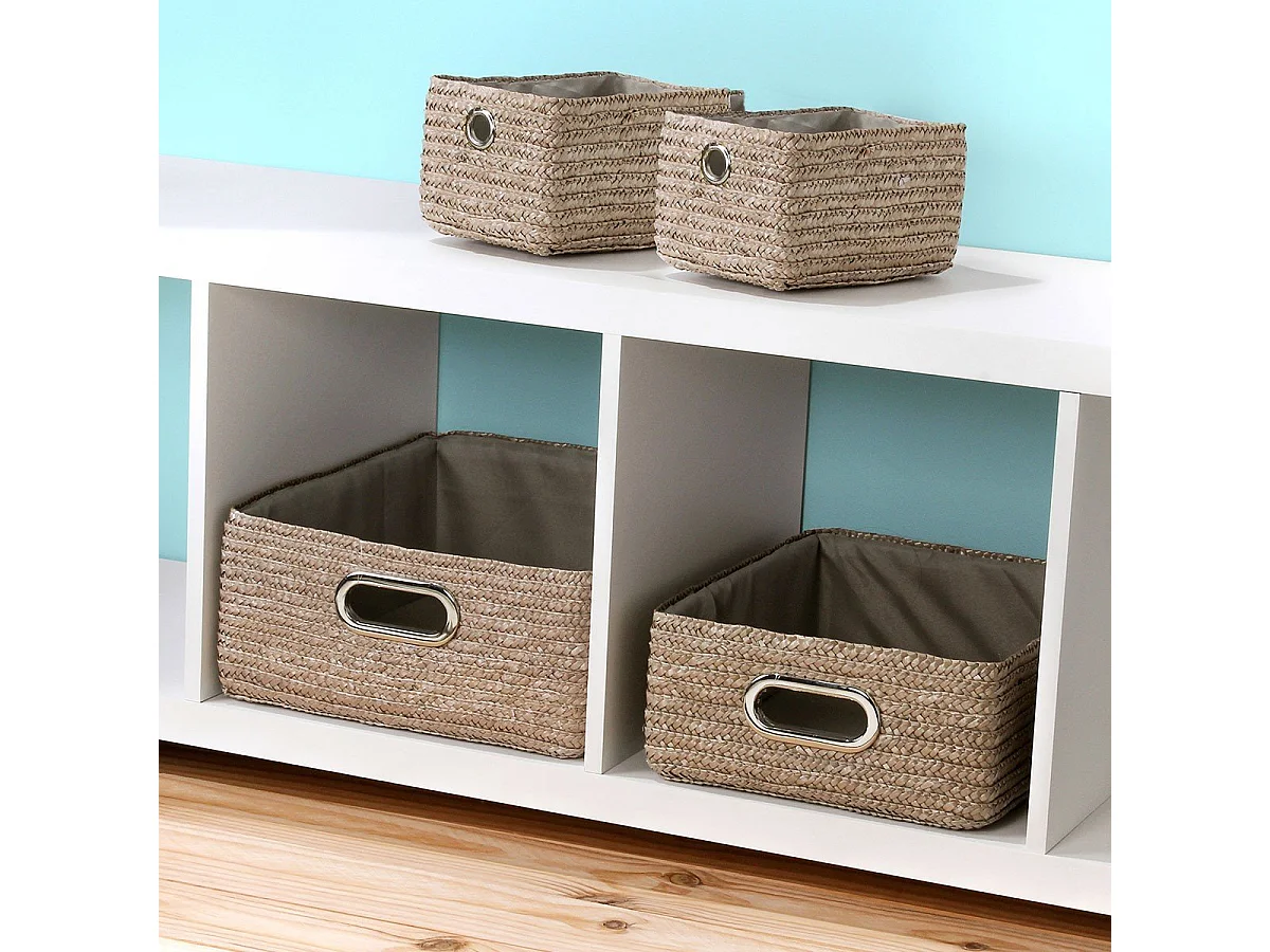 Szuflada ze słomy plecionej w kolorze taupe - 33x28x13cm
