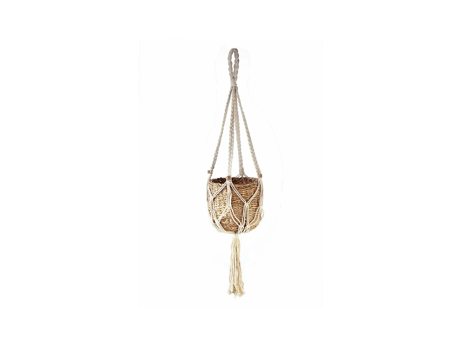 Panier Suspension Macramé avec porte plantes en Algue marine