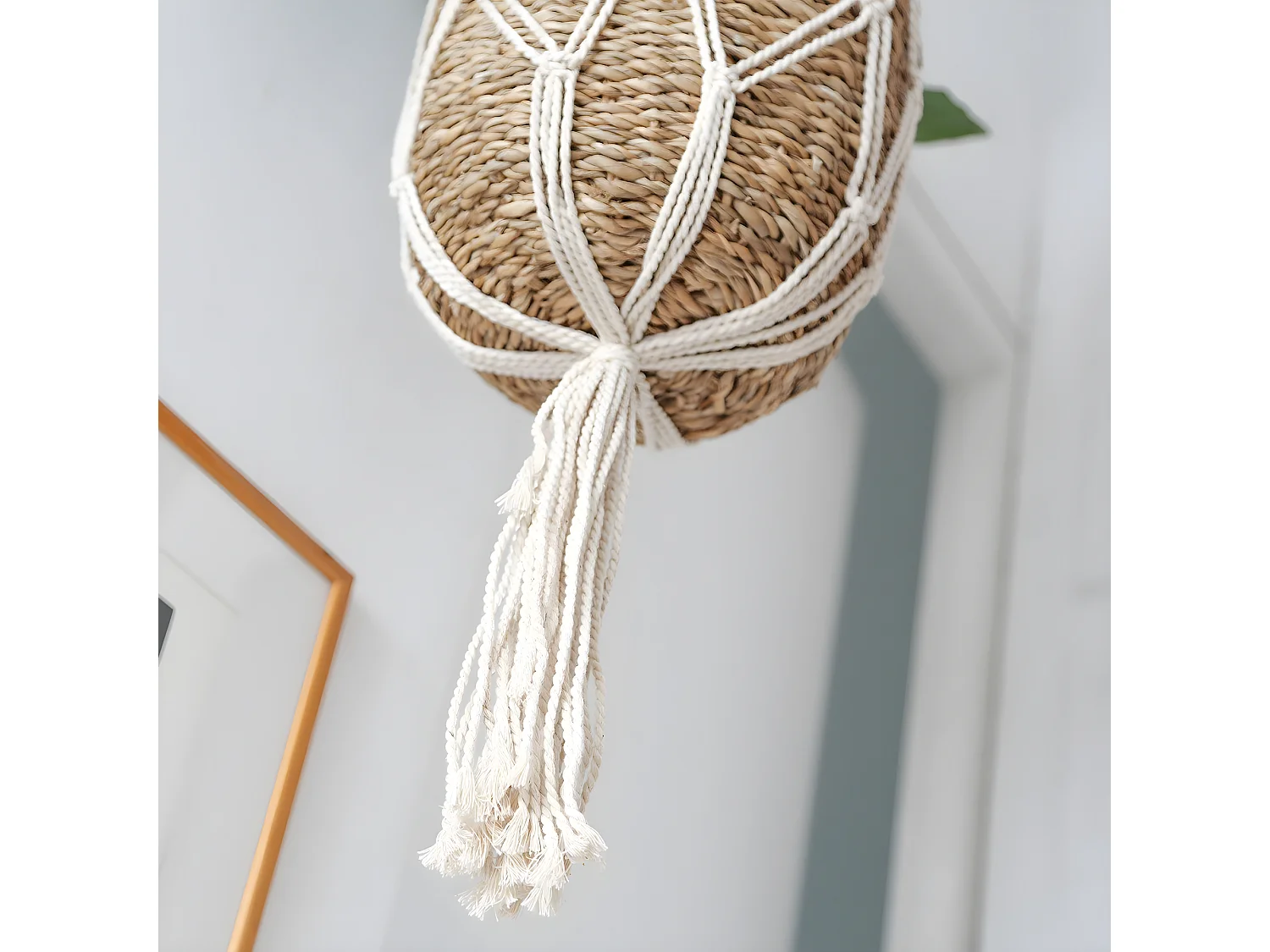 Cestino da appendere Macramè con porta piante in alga marina