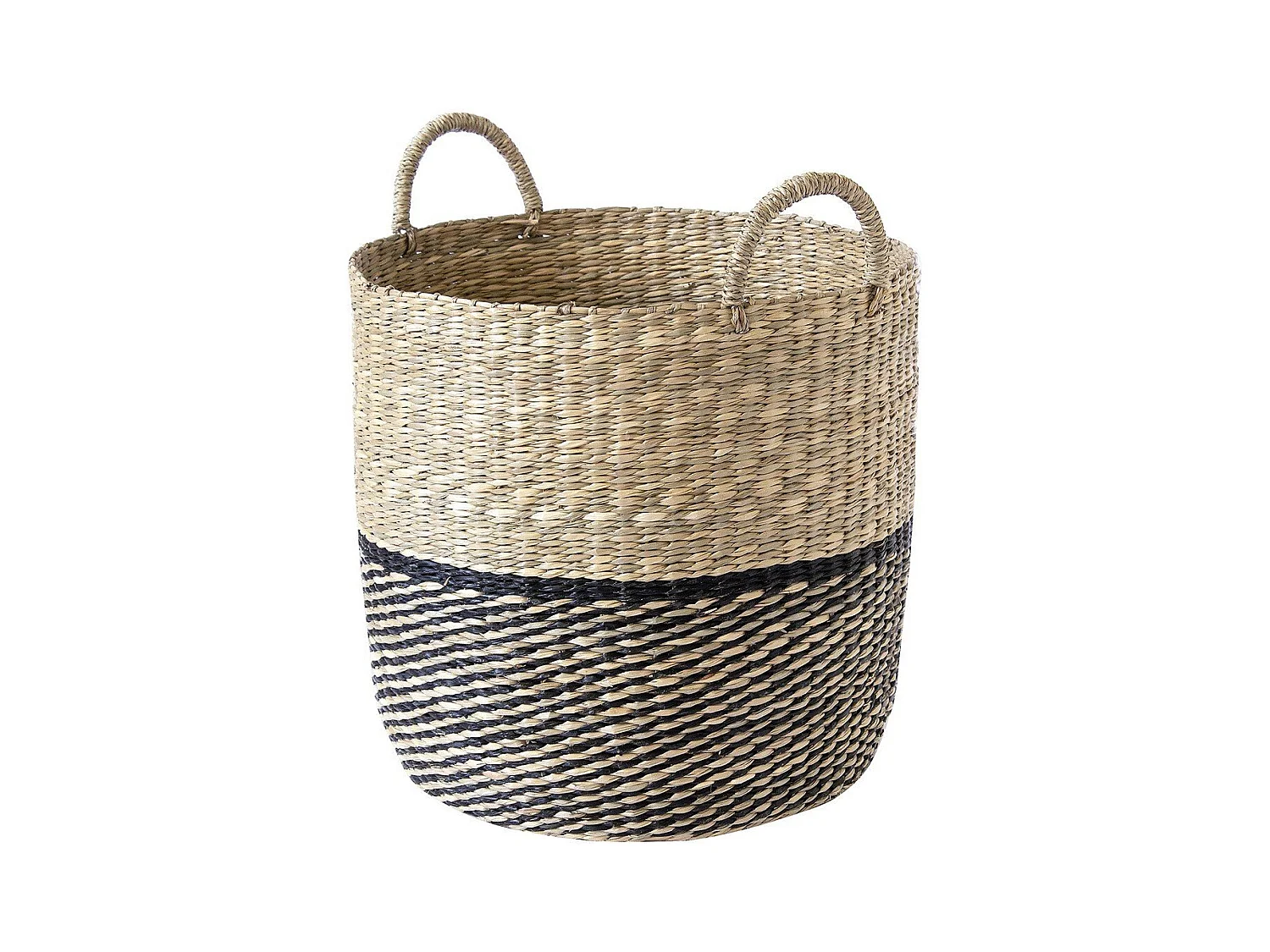 Panier rond bicolore en jonc de mer