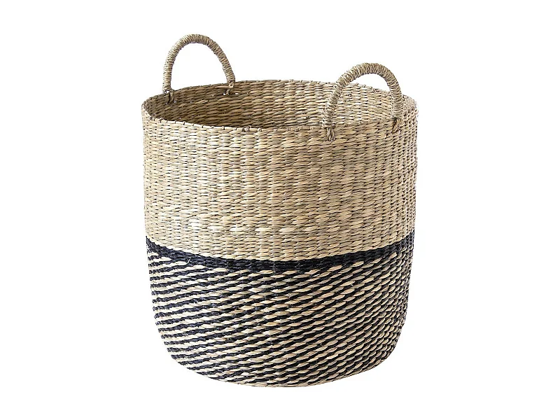Panier rond bicolore en jonc de mer