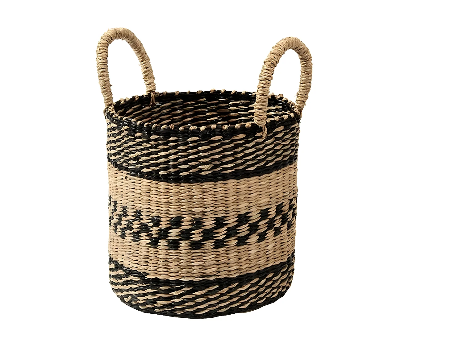 Cestino rotondo intrecciato in giunco marittimo - 29 x 29 cm - Nero