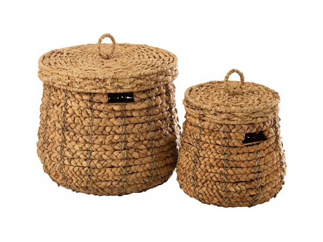 Lot de 2 paniers avec couvercle en matières naturelles